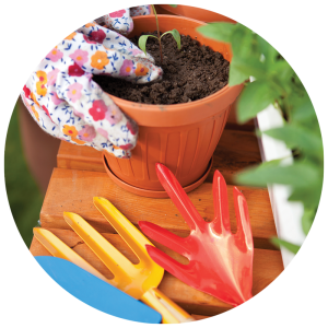 kids garden tools and planting pot