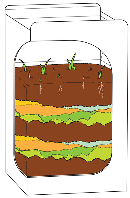diagram of milk carton with simulated landfill