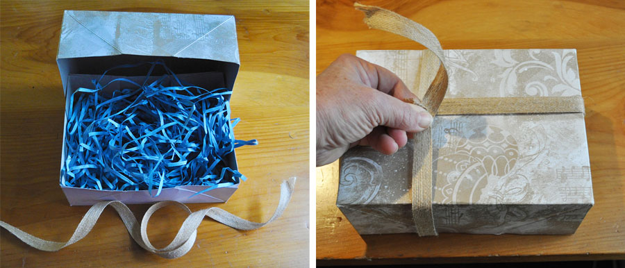 gift box with shredded paper inside