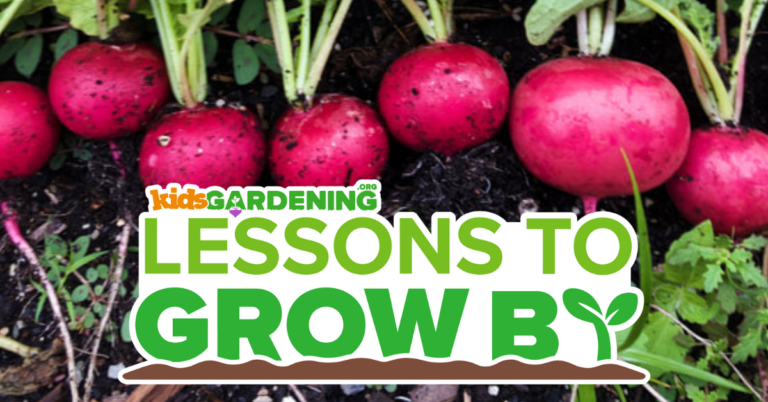 the words Lessons to Grow By on top of a picture of radishes
