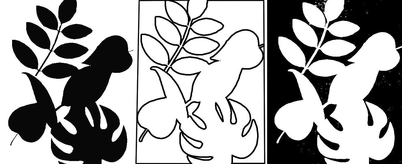 Three examples of black and white negative space art