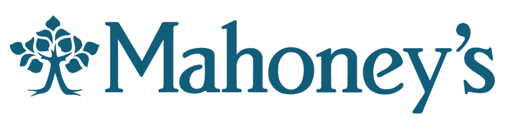 A logo that reads Mahoney's in blue text