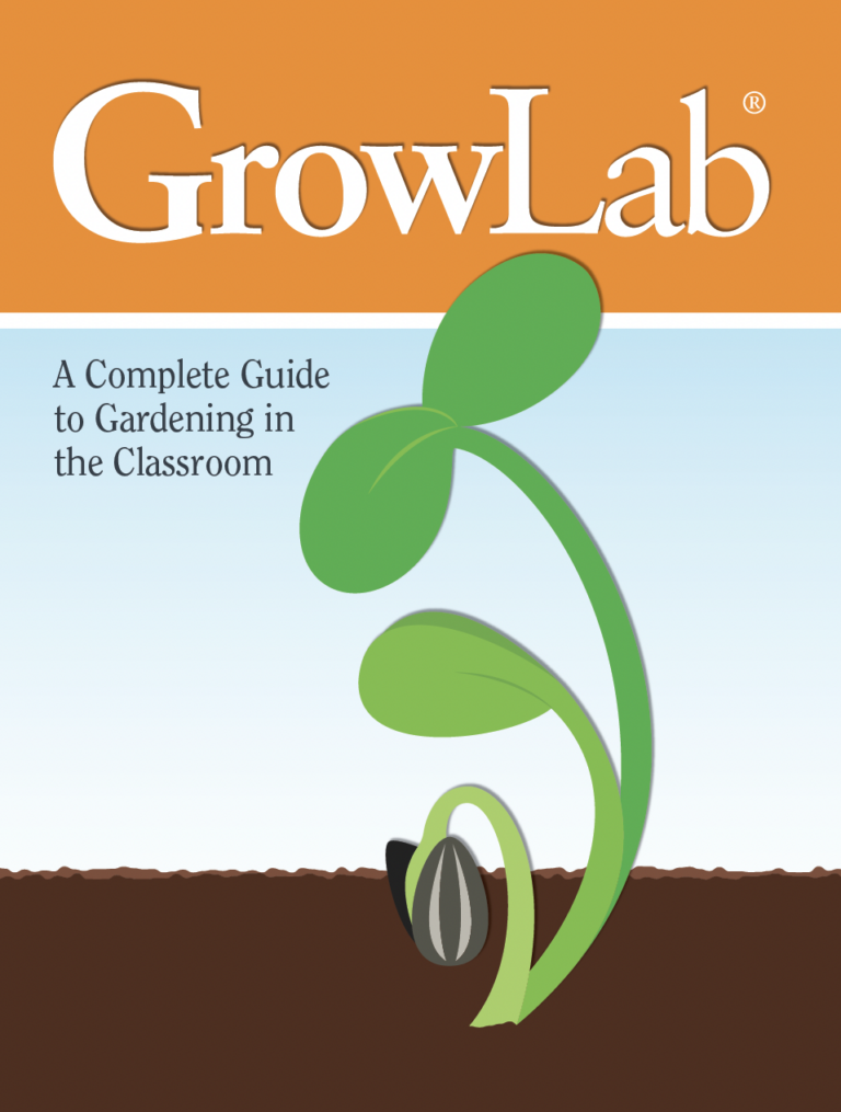 The cover of GrowLab, which shows a graphic of a seed sprouting out of soil.