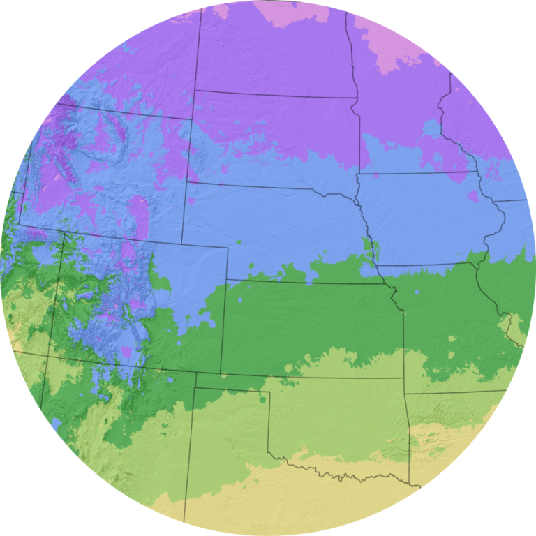 A colorized map of the center of the United States.